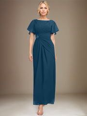 A-line Scoop Ankle-Length Chiffon Mother of the Bride Dress With Beading Pleated