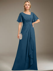A-line Asymmetrical Floor-Length Chiffon Mother of the Bride Dress With Pleated Beading Sequins
