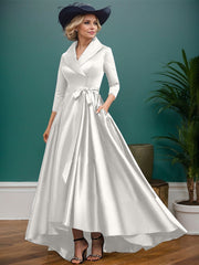 A-Line V-Neck 3/4 Sleeves Satin Mother Of The Bride Dresses With Pockets