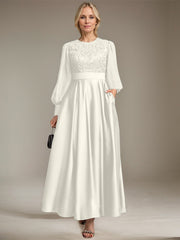 A-line Scoop Ankle-Length Lace Satin Chiffon Mother of the Bride Dress With Sequins