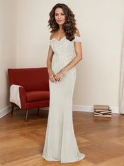 Off-The-Shoulder Elegant Elastic Satin Mother Of The Bride Dresses With Beaded Embroidery