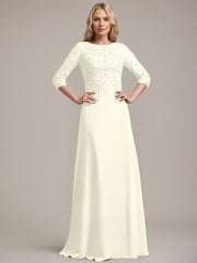 A-line Scoop Floor-Length Lace Chiffon Mother of the Bride Dress