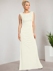 Empire Scoop Floor-Length Mesh Lace Mother of the Bride Dress With Pleated