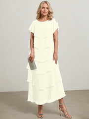 A-line Scoop Asymmetrical Chiffon Mother of the Bride Dress With Ruffle
