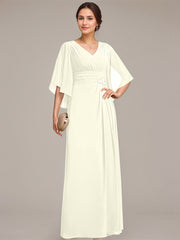 Sheath/Column V-Neck Floor-Length Chiffon Mother of the Bride Dress With Pleated Sequins Beading
