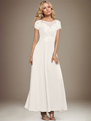 A-line Scoop Illusion Ankle-Length Lace Chiffon Mother of the Bride Dress With Sequins