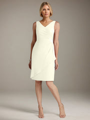 Sheath V-Neck Knee-Length Chiffon Mother of the Bride Dress