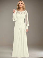 Sheath/Column Scoop Illusion Floor-Length Lace Chiffon Mother of the Bride Dress With Pleated Sequins