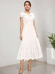 A-line Scoop Illusion Tea-Length Lace Chiffon Mother of the Bride Dress With Sequins