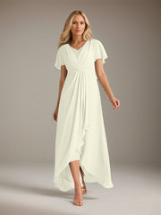 A-Line V-Neck Asymmetrical Chiffon Mother of the Bride Dress