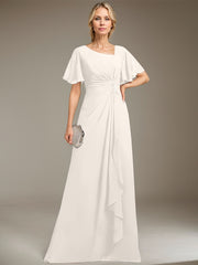A-line Asymmetrical Floor-Length Chiffon Mother of the Bride Dress With Pleated Beading Sequins