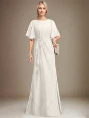 A-line Scoop Floor-Length Chiffon Mother of the Bride Dress With Cascading Ruffles Beading Sequins