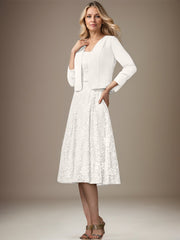 A-line V-Neck Knee-Length Chiffon Lace Mother of the Bride Dress With Beading Sequins