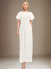 A-line Scoop Ankle-Length Chiffon Mother of the Bride Dress With Beading Pleated