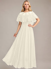 A-line Scoop Illusion Floor-Length Lace Chiffon Mother of the Bride Dress With Sequins