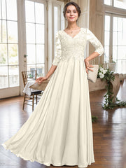 A-line V-Neck Floor-Length Lace Chiffon Mother of the Bride Dress With Sequins