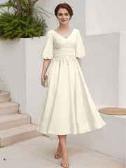A-Line V-Neck 1/2 Sleeves Chiffon Mother Of The Bride Dresses With Lace