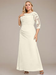 A-line Scoop Floor-Length Chiffon Lace Mother of the Bride Dress With Sequins Beading Pleated