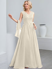 A-Line V-Neck Sleeveless Chiffon Mother Of The Bride Dresses With Lace