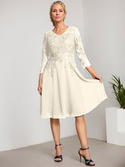 A-line V-Neck Knee-Length Lace Chiffon Mother of the Bride Dress With Sequins