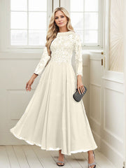 A-Line Scoop Neck Ankle-Length Chiffon Mother Of The Bride Dresses With Lace