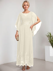 A-line Scoop Illusion Ankle-Length Lace Chiffon Mother of the Bride Dress With Sequins