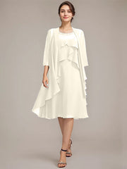 A-line Scoop Knee-Length Chiffon Mother of the Bride Dress With Beading