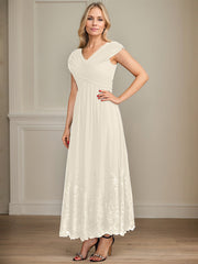 A-line V-Neck Ankle-Length Chiffon Mother of the Bride Dress With Bow Sequins Appliques Lace