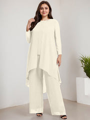 Separates Jumpsuit/Pantsuit Scoop Floor-Length Chiffon Mother of the Bride Dress With Beading Sequins
