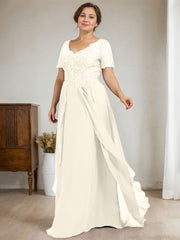 A-line V-Neck Floor-Length Chiffon Lace Mother of the Bride Dress