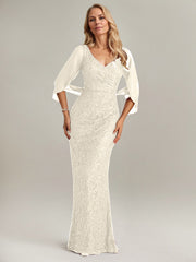 Mermaid V-Neck Floor-Length Chiffon Mother of the Bride Dress
