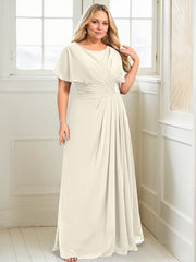 A-line Scoop Floor-Length Chiffon Mother of the Bride Dress With Pleated Beading