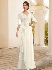Sheath/Column V-Neck Chiffon Mother Of The Bride Dresses With Appliques Lace