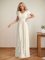 Elegant A-Line Chiffon V-neck Mother of the Brides Dresses Lace Top MOB Dresses