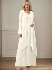 Elegant V-Neck Long Sleeves Floor-Length Mother Of The Bride Dresses WithWrap