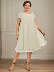 Empire Scoop Illusion Knee-Length Chiffon Lace Mother of the Bride Dress With Sequins Beading
