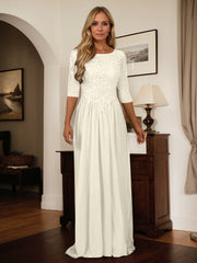 A-Line Scoop Floor-Length Chiffon Mother of the Bride Dress