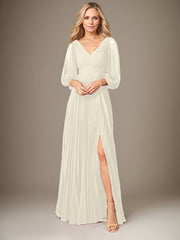 A-Line V-Neck Floor-Length Chiffon Mother of the Bride Dress