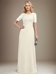 A-line Scoop Floor-Length Lace Chiffon Mother of the Bride Dress With Sequins