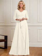 A-line V-Neck Floor-Length Chiffon Mother of the Bride Dress With Pleated Beading