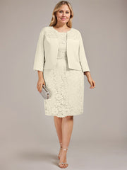 Sheath/Column Scoop Knee-Length Chiffon Lace Mother of the Bride Dress With Beading