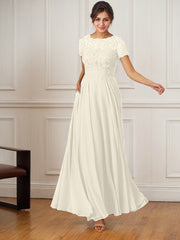 A-Line Boat-Neck Floor-Length Sequins Chiffon Mother of the Bride Dress