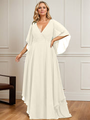 A-line V-Neck Floor-Length Chiffon Mother of the Bride Dress With Sequins Appliques Lace Beading