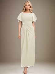 A-line Scoop Ankle-Length Chiffon Mother of the Bride Dress With Beading Pleated