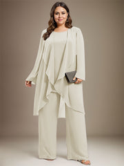 Pantsuit Separates Scoop Floor-Length Chiffon Mother of the Bride Dress