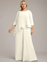 Separates Jumpsuit/Pantsuit Scoop Floor-Length Chiffon Mother of the Bride Dress With Beading
