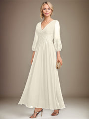 A-line V-Neck Ankle-Length Lace Chiffon Mother of the Bride Dress With Sequins