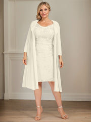 Sheath/Column V-Neck Knee-Length Lace Chiffon Mother of the Bride Dress