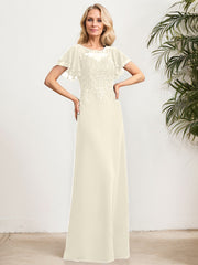 A-line Scoop Illusion Floor-Length Lace Chiffon Mother of the Bride Dress With Sequins