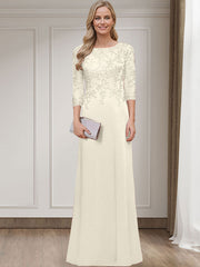 Sheath/Column Scoop Neck 3/4 Sleeves Silk Like Satin Mother Of The Bride Dresses With Lace